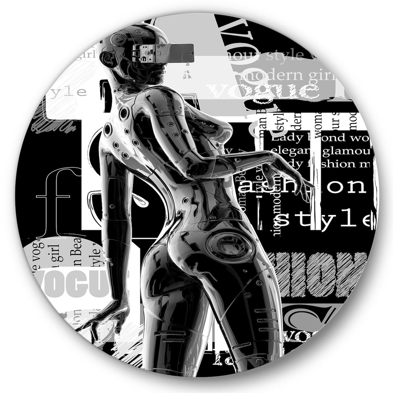 Designart - Monochrome Cyborg Body I - Modern Metal Circle Wall Art